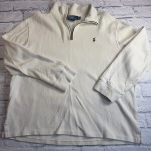 Polo Ralph Lauren Cream Quarter-Zip Ribbed Sweater. 100% Cotton. Size XL.